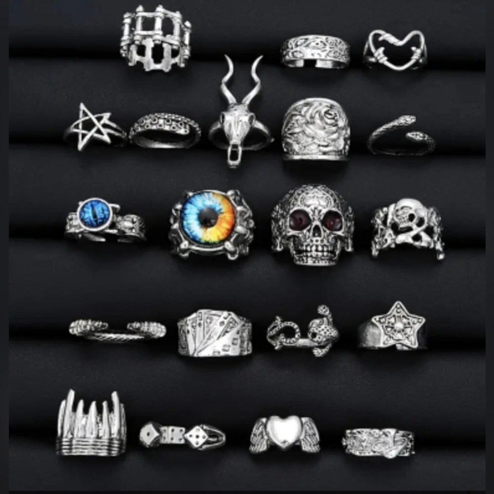 20 Rings Heavy Metal Rocker Style Alt Jewelry Alternative Ring Set - Picture 5 of 7